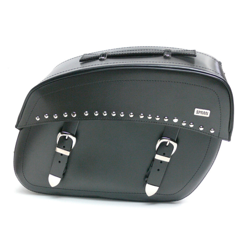 SPAAN Alforjas Klick-fix de piel color negro con tachuelas