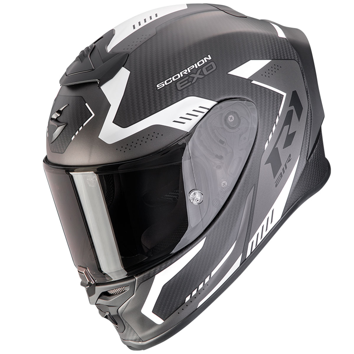 Casco moto Scorpion Exo-R1 Evo Carbon Air PROPEL Negro Mate Plata