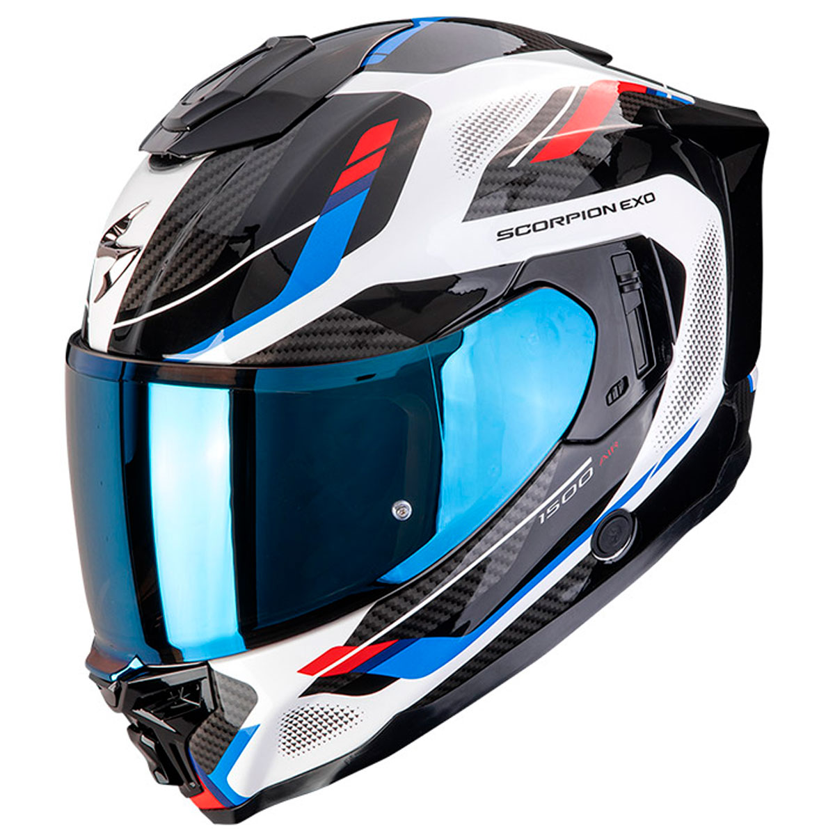 Casco moto Scorpion EXO-1500 AIR SLEEK Blanco Rojo Azul