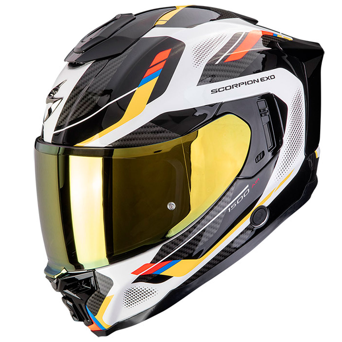 Casco moto Scorpion EXO-1500 AIR SLEEK Blanco Azul Amarillo