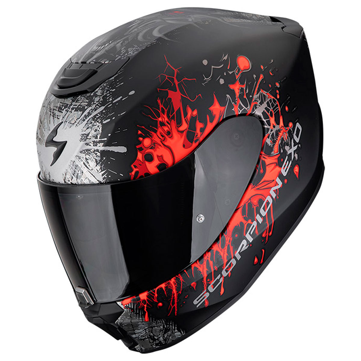 Casco moto Scorpion EXO-391 WOLF Nego Mate Plata Rojo