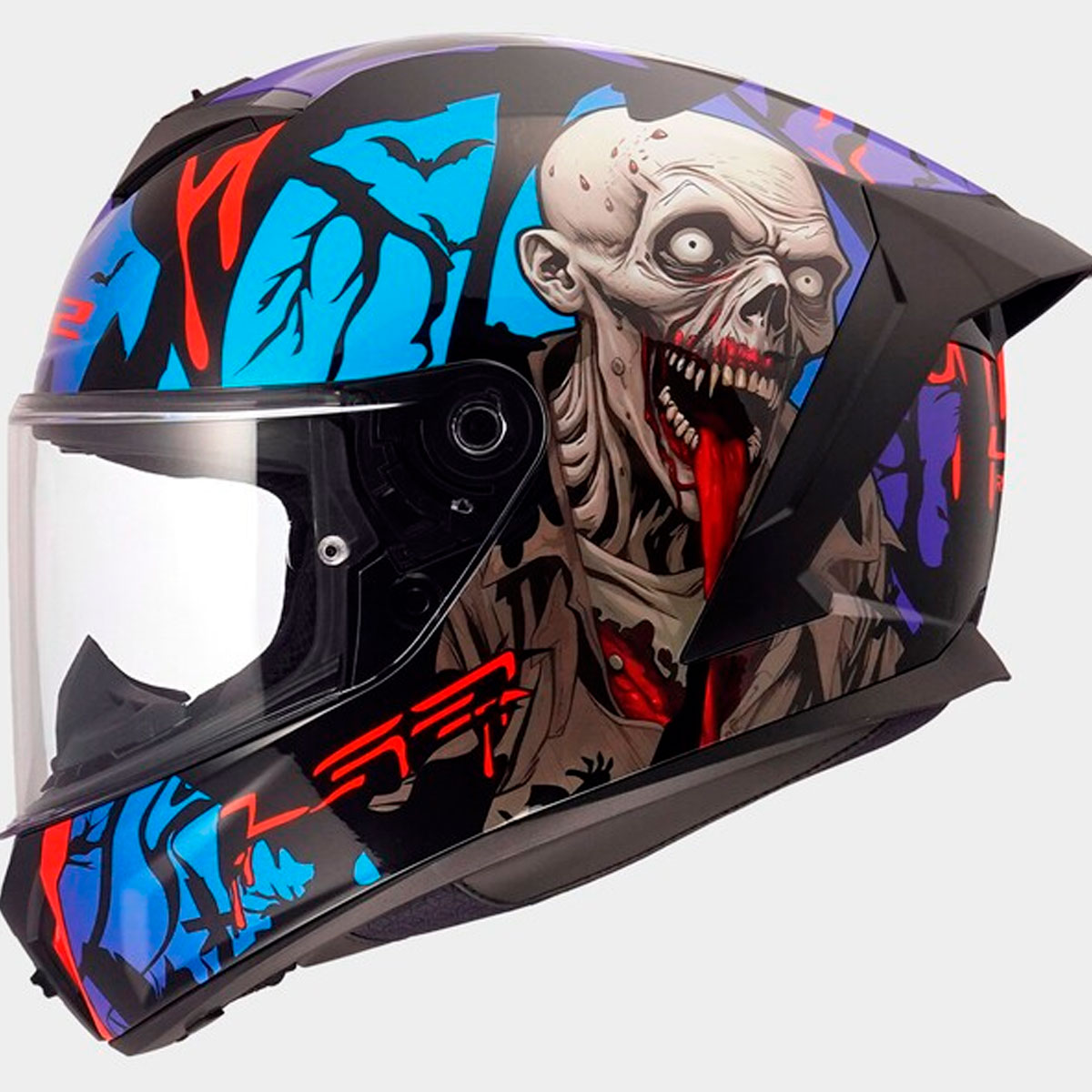 Casco LS2 RAPID III ZOMBIE II Negro Azul Rojo