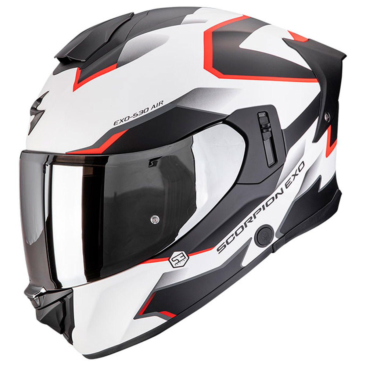 Casco moto Scorpion EXO-530 AIR CLIP Blanco Mate Negro Rojo