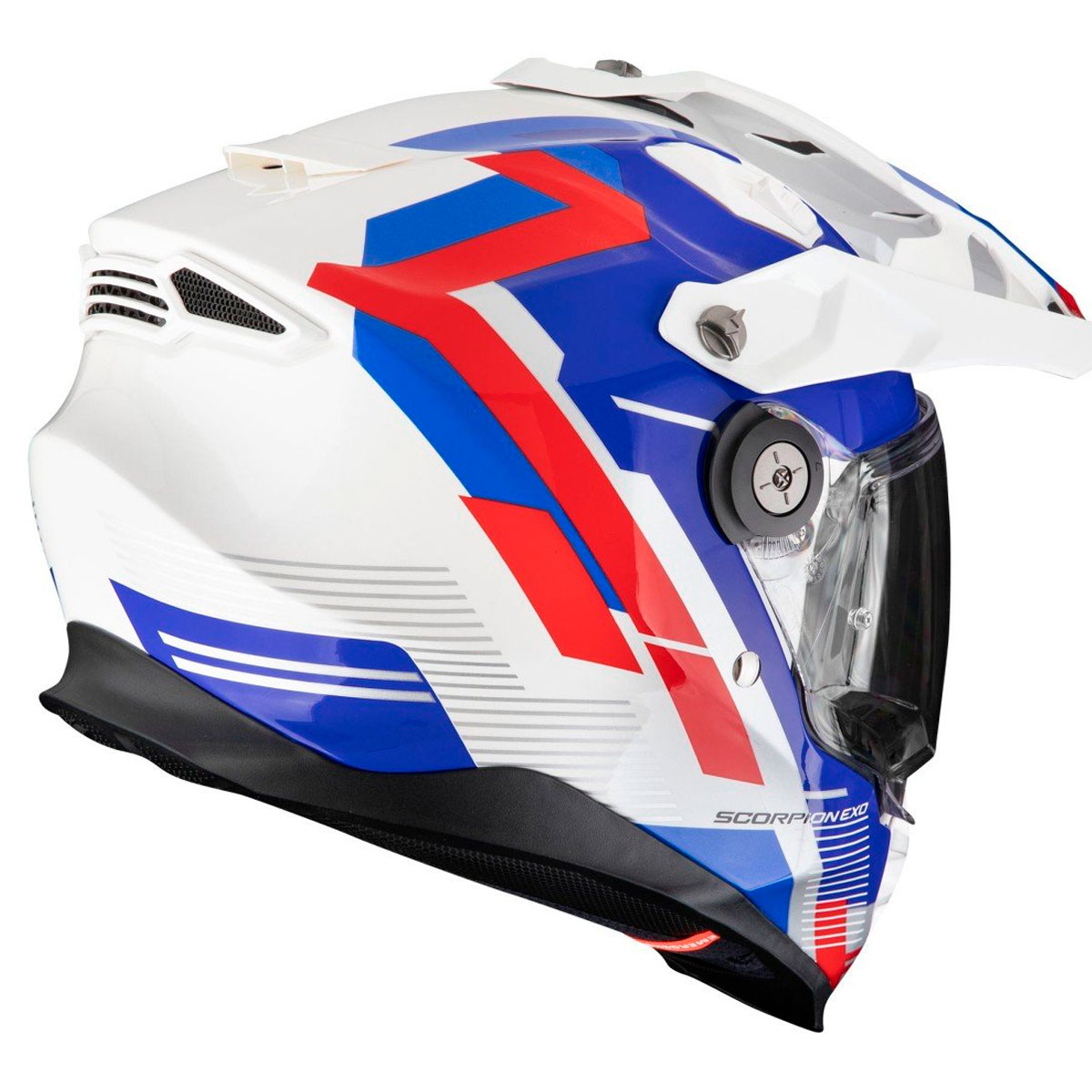 Casco moto Scorpion ADF-9000 AIR PATROL Blanco Azul Rojo