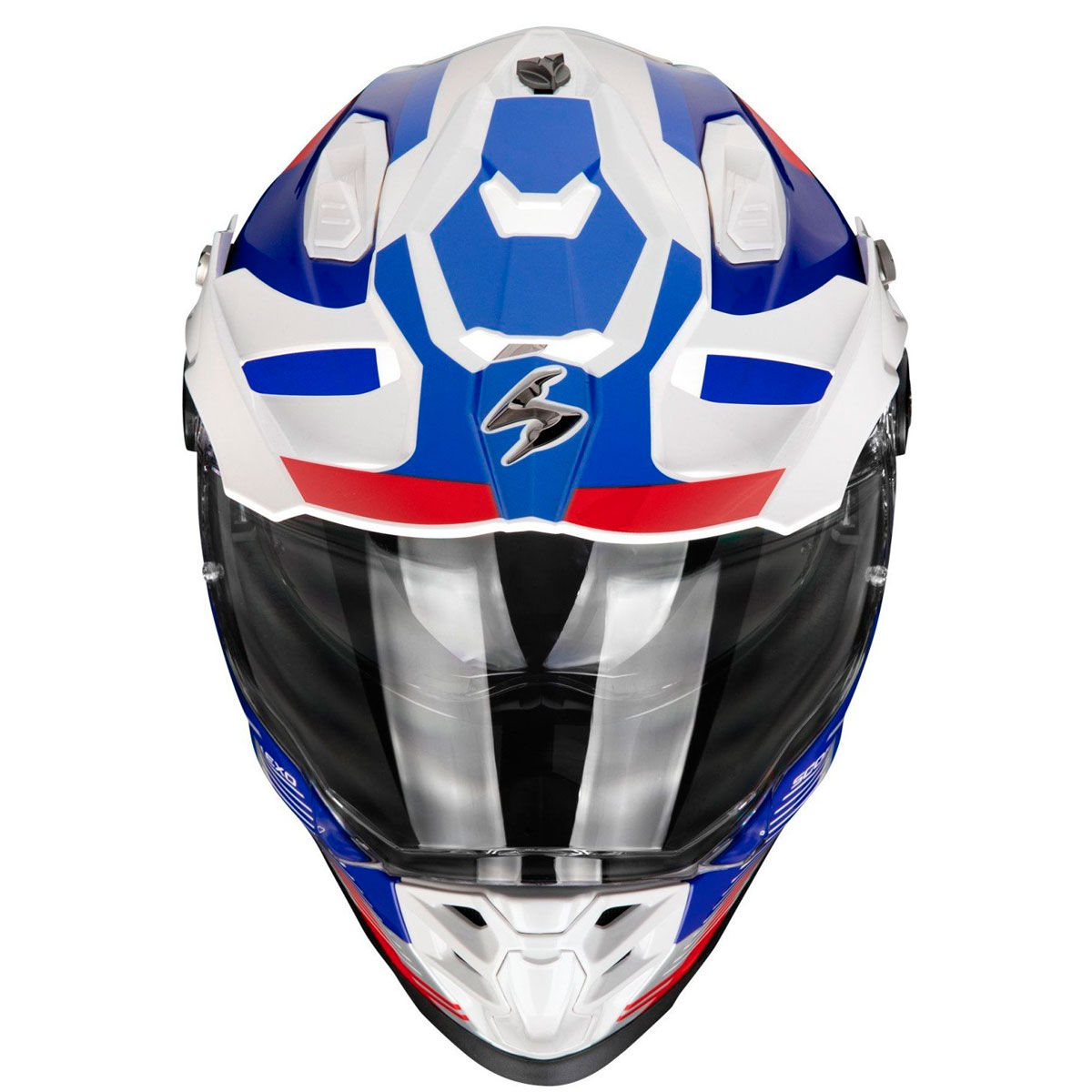 Casco moto Scorpion ADF-9000 AIR PATROL Blanco Azul Rojo