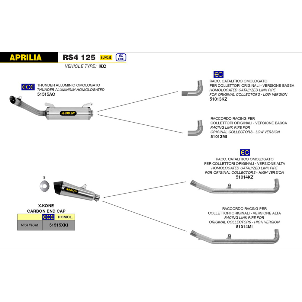 Racor de union Arrow vers baja inox Aprilia RS4 125 17-18