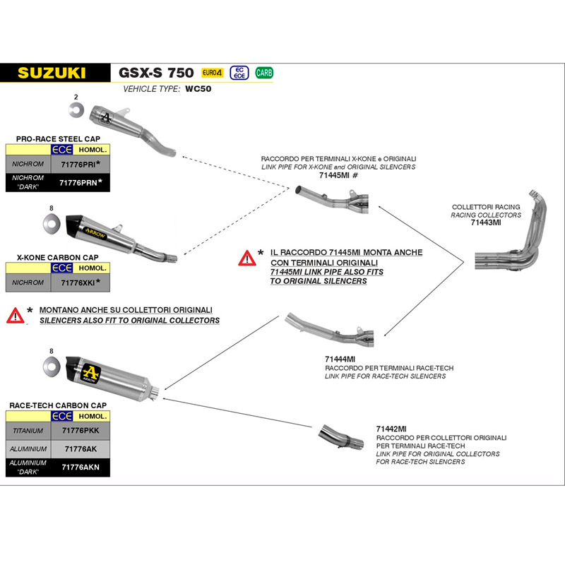 Colector acero Arrow Suzuki GSR750- 11-16/GSXS750 17-20