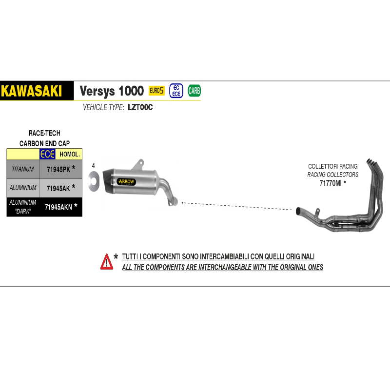 Escape titanio Arrow INDY RACE Kawasaki Versys 1000 21-