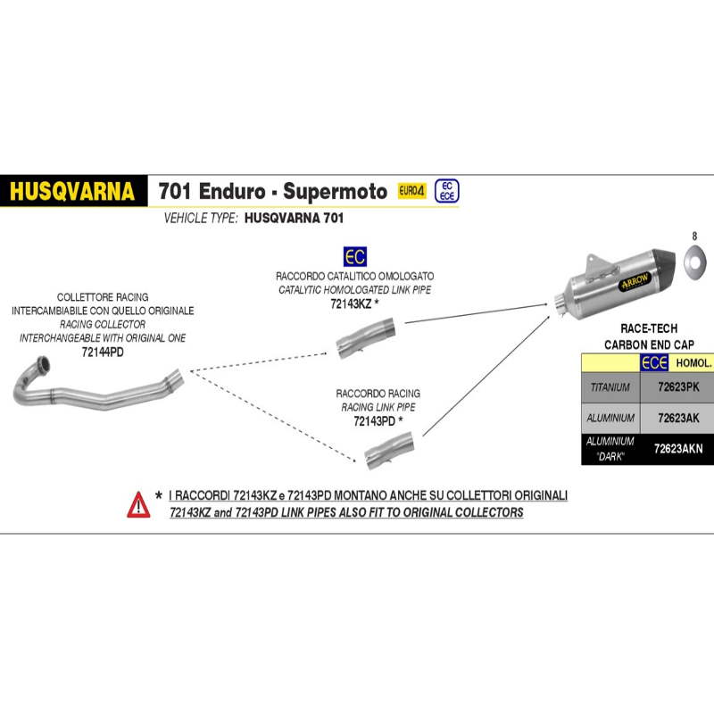 Colector acero Racing Arrow Husqvarna 701 Enduro-Supermoto 17-20