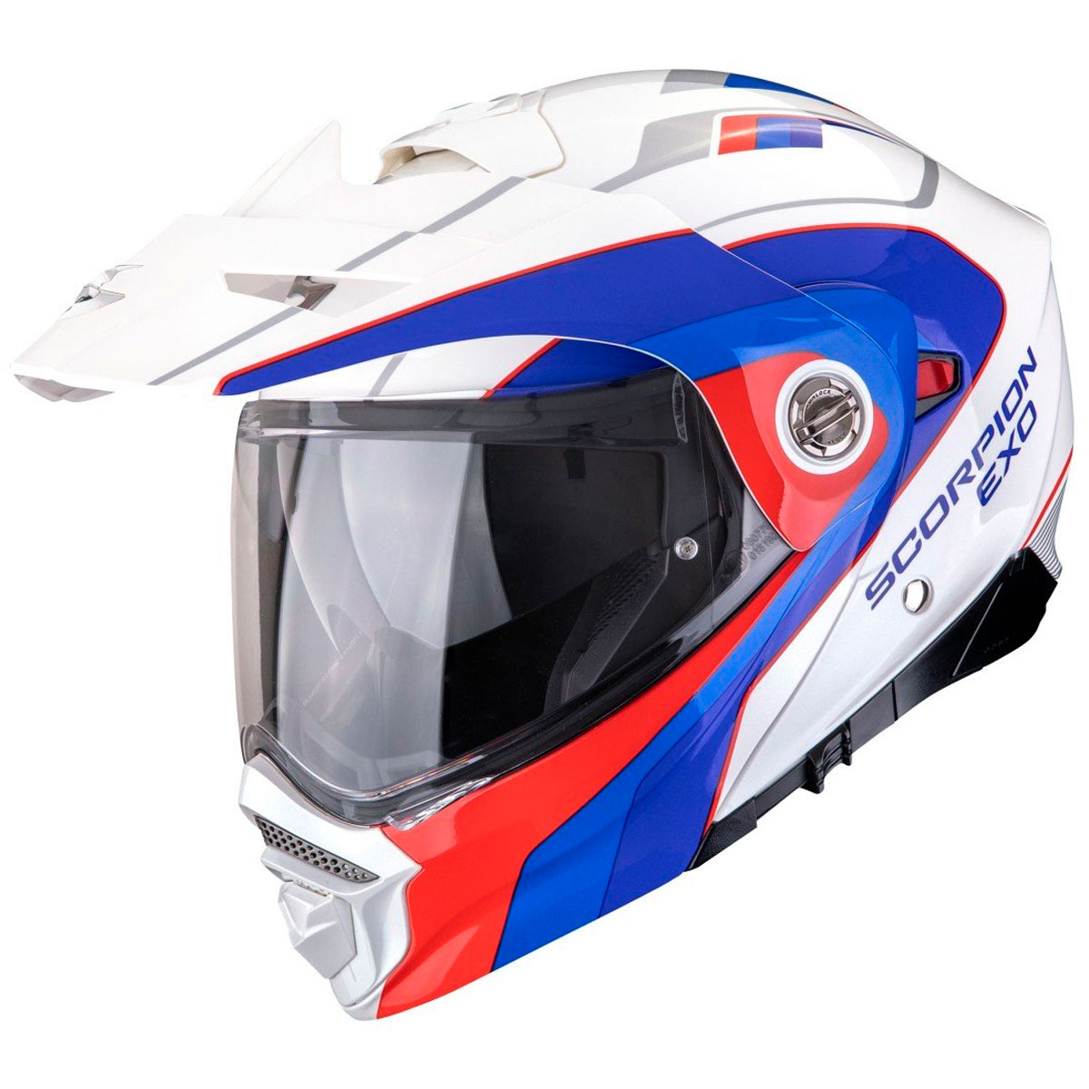 Casco moto Scorpion ADX-2 KAMPS Blanco Rojo Azul