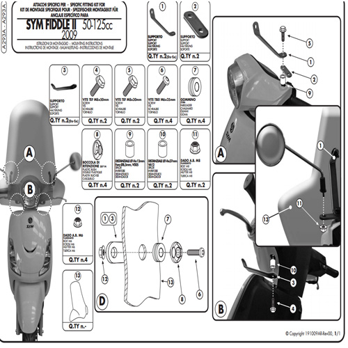 Soporte parabrisas Givi 293A moto SYM Fiddle II 50-125 09-14