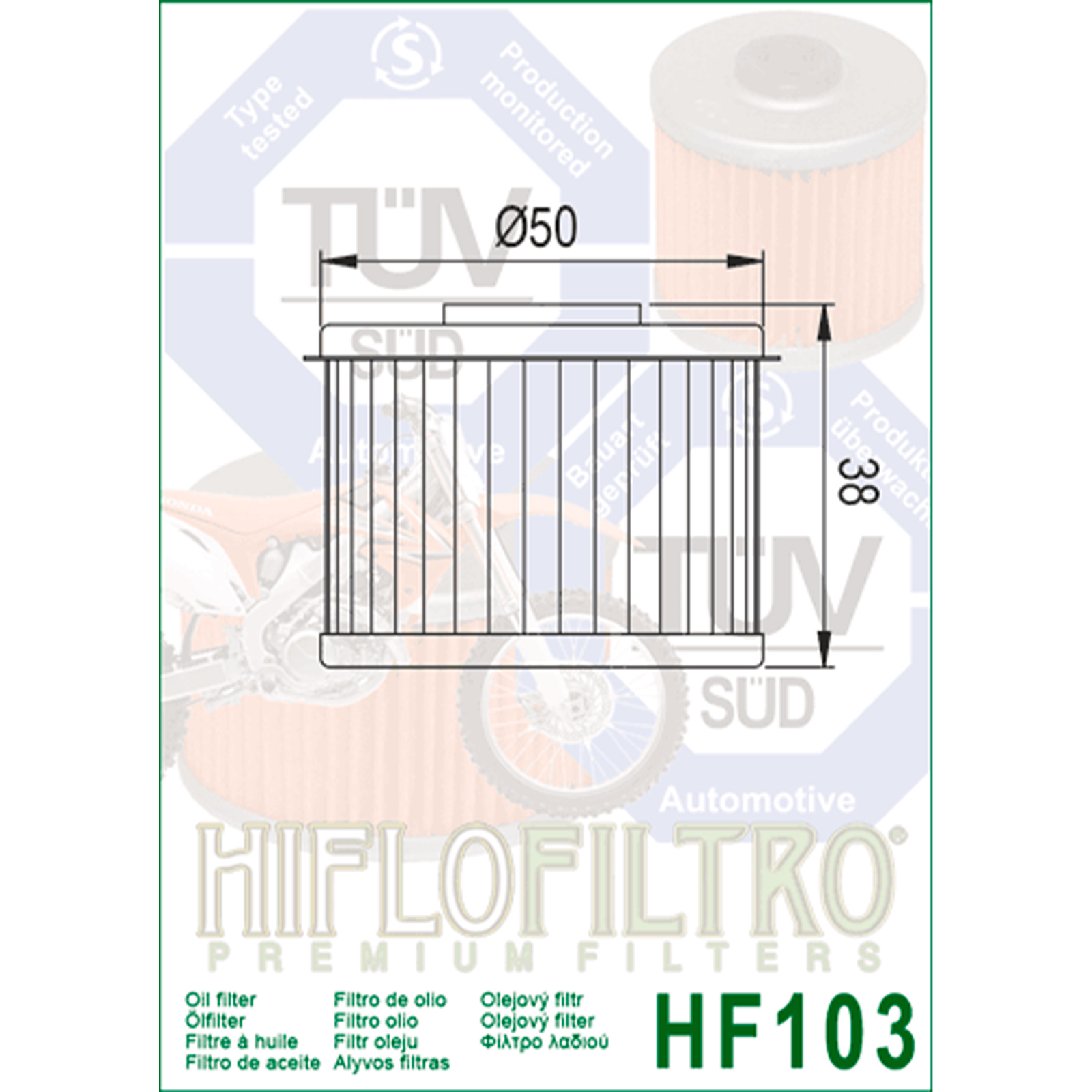 Filtro de aceite Hiflo HF103 para Honda