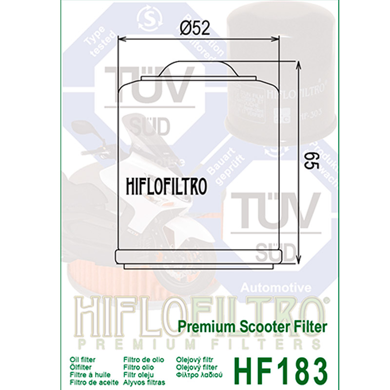 Filtro de aceite Hiflo HF183 para Aprilia, Peugeot, Piaggio