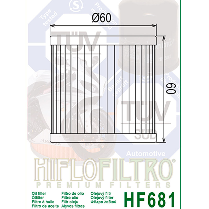 Filtro de aceite Hiflo HF681 para Hyosung