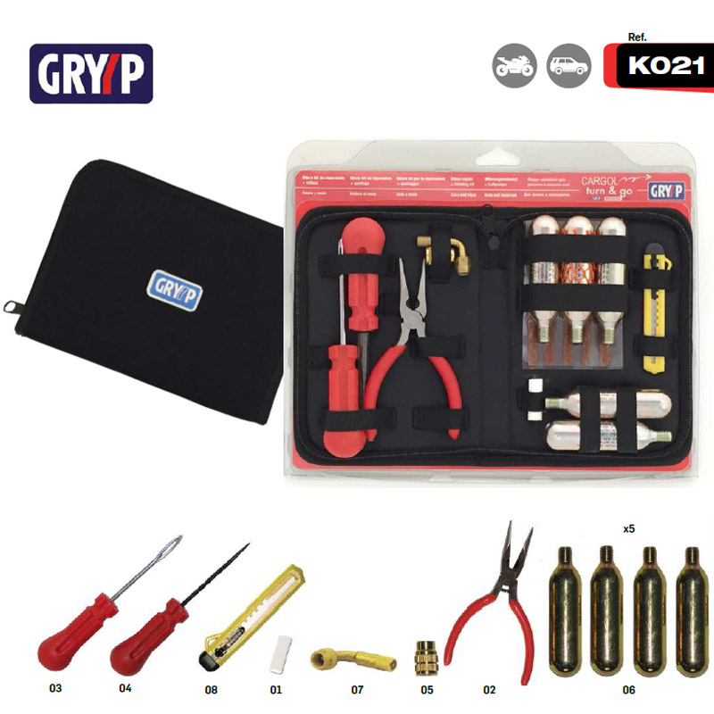 Kit de reparación K021 antipinchazos para moto y coche