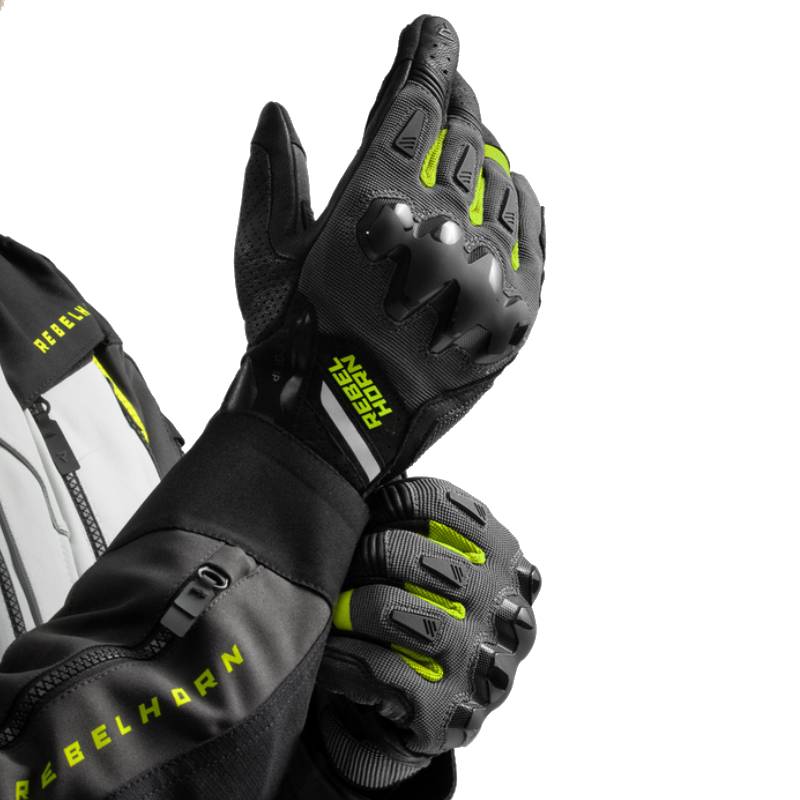 Guantes de moto Rebelhorn Defender Gris-Amarillo Flúor