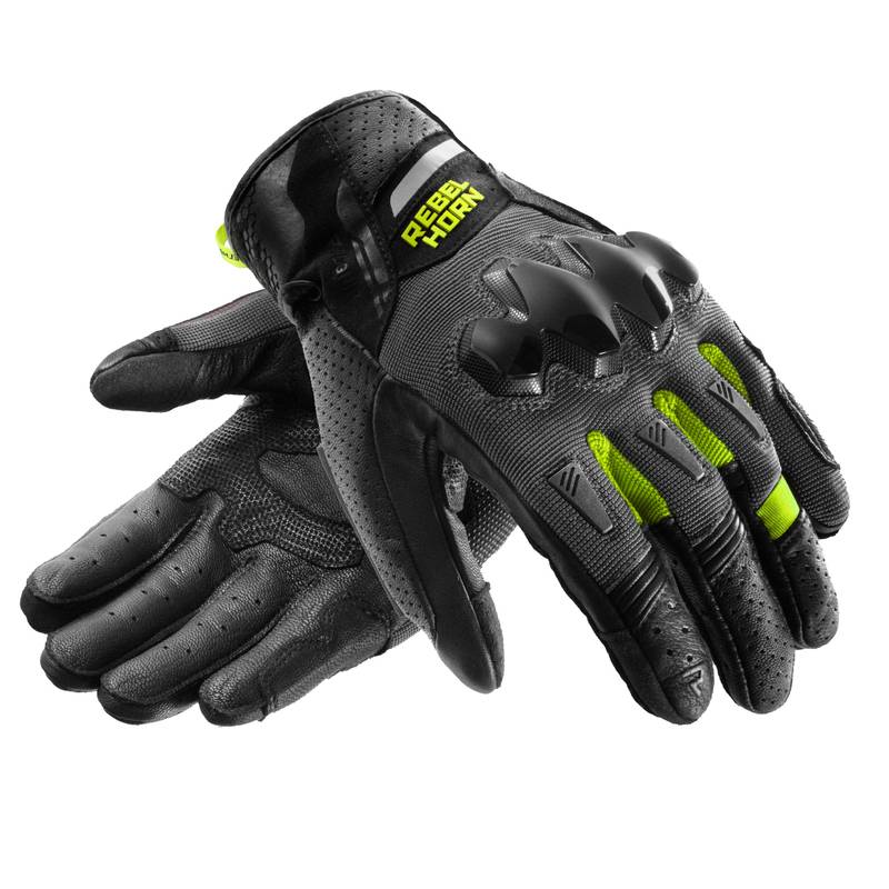 Guantes de moto Rebelhorn Defender Gris-Amarillo Flúor
