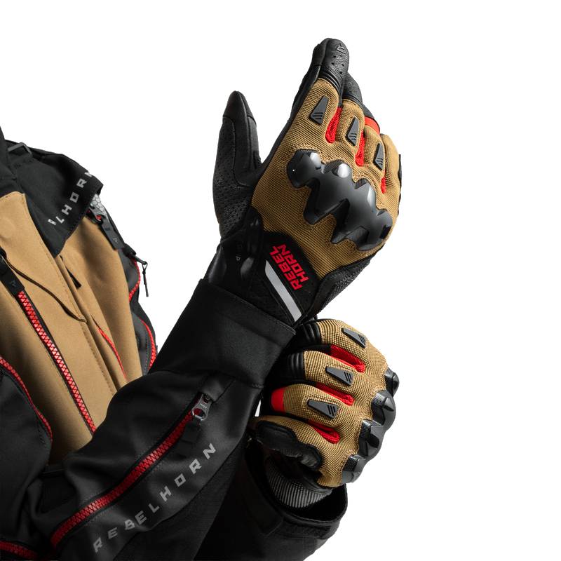 Guantes de moto Rebelhorn Defender Negro-Marrón-Rojo