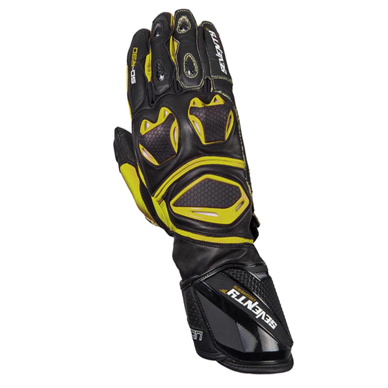 Guantes de Moto tipo Racing Hombre verano Negros-Amarillo Seventy 2XL