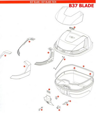 Recambios despiece de la maleta B37 BLADE GIVI