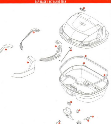 Recambios despiece de la maleta B47 BLADE de GIVI