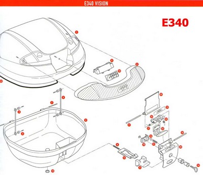 Recambios despiece de la maleta E340 VISION GIVI