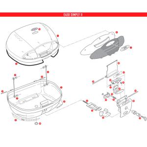 Recambios despiece de la maleta E450 Simply II GIVI