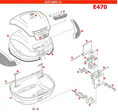 Recambios despiece de la maleta E470 GIVI