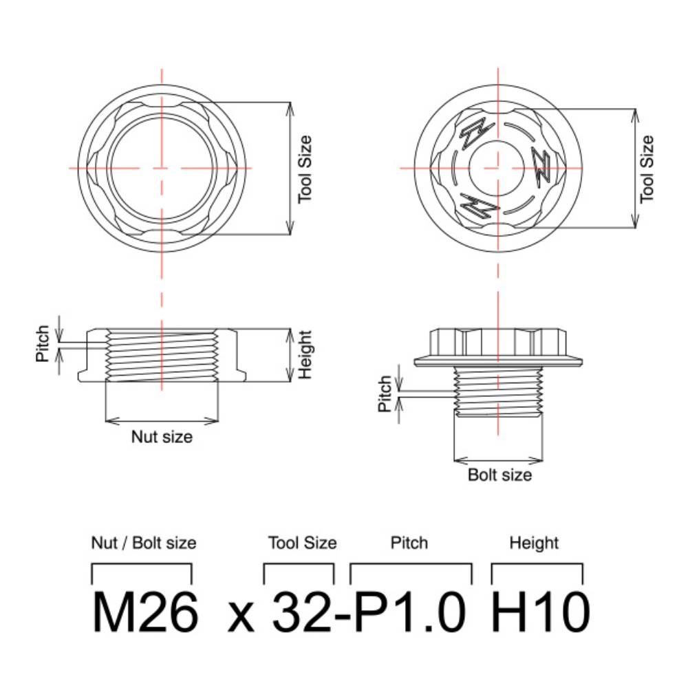 Tuerca eje direccion Honda Transalp Zeta roja